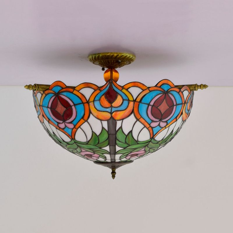 Victorian Blossom Semi Flush Mount Mount Lighting 5 Bulbs Verato artigianale vicino alla lampada a soffitto in ottone