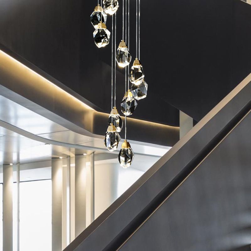 Meerdere afgeschuinde kristalprisma's Droplamp Moderne lange suspensie hanglamp voor trap