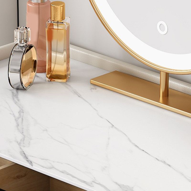 White Vanity Dressing Table Set Stone Top Dresser with Storage Drawers