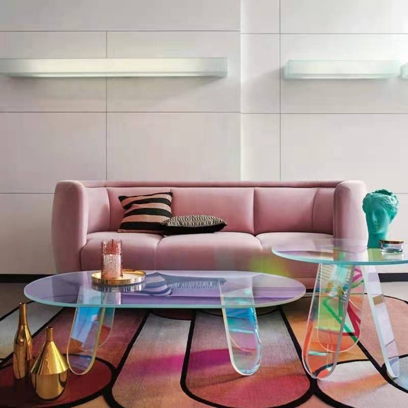Light Luxury Gradient Colorful Coffee Table Round Oval Acrylic Coffee Table