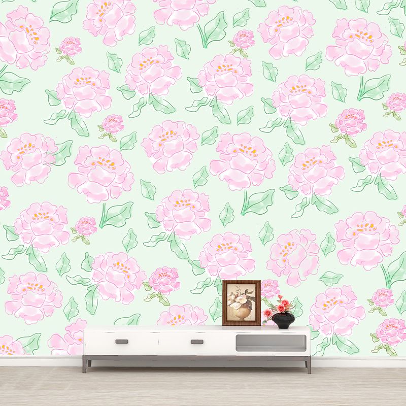 Flower Illustration Wallpaper Mildew Resistant Sleeping Room Wall Mural