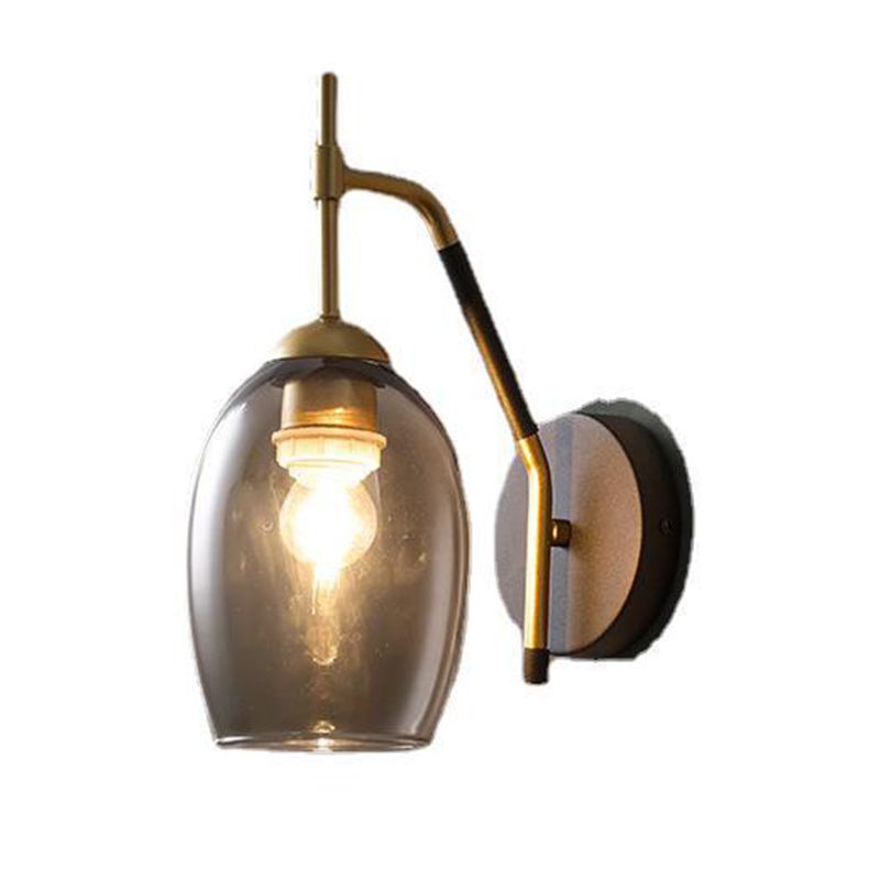 Black and Gold Dome Wall Lamp in Modern Creative Style Lacquered Iron Wall Light with Glass Shade