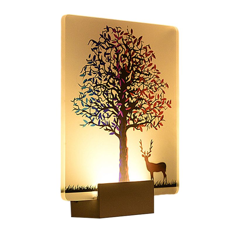 Nordic Elk/Tree Wall Mural Light Acrylic Living Room LED Sconce Light Fixture in White