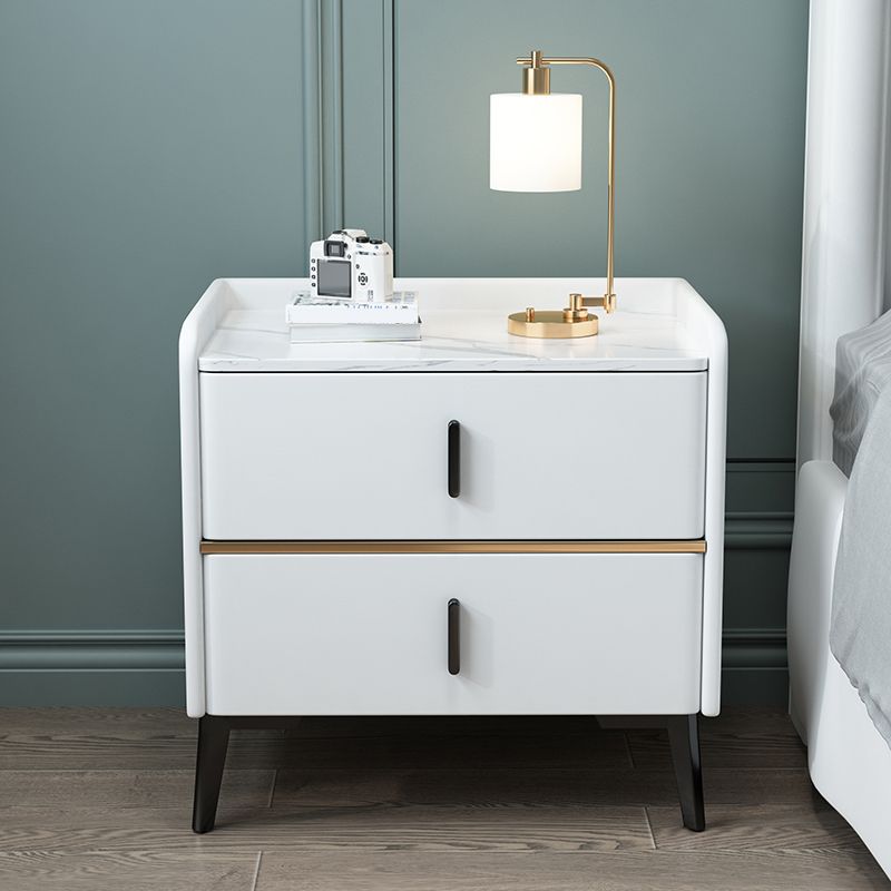 Modern 20 Inch H Night Table Stone Top 2-Drawer Storage Nightstand with Legs