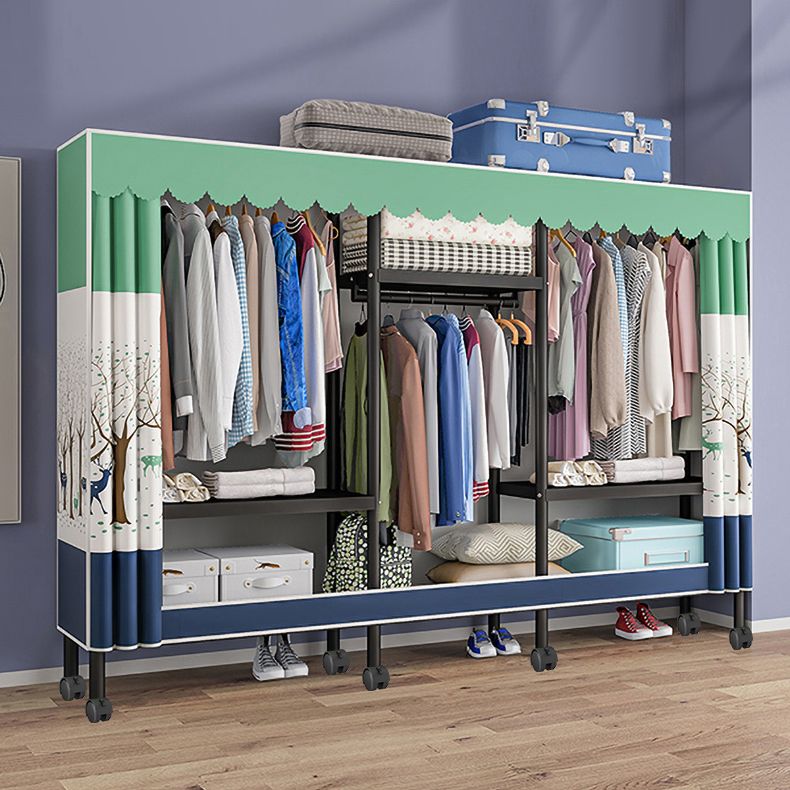 Contemporary Style Wardrobe Cabinet Steel Frame Wardrobe with Clothing Rod