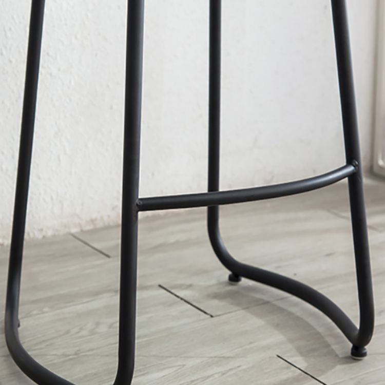 Modern Armless Backless Counter Stool Iron Bar Stool with Wooden Seat and Pedal for Cafe