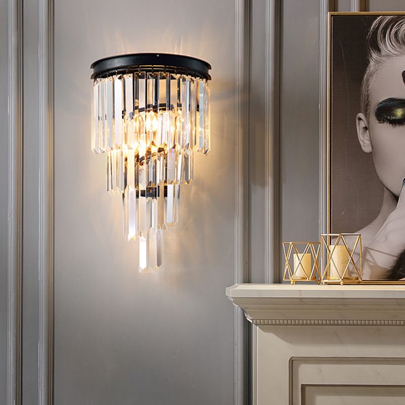 Tiered Bedside Wall Light Sconce Prismatic Crystal 1 Bulbs Modern Wall Lamp Fixture