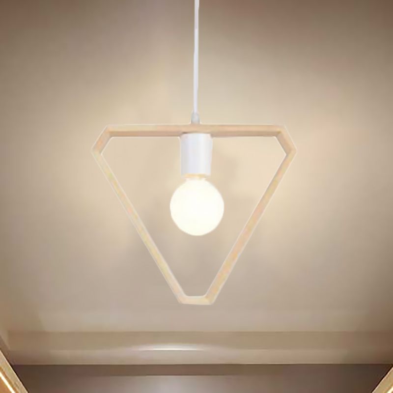Triangle/Square/Hexagonal Drop Pendant Contemporary Wooden 1-Light Bedroom Ceiling Light Fixture