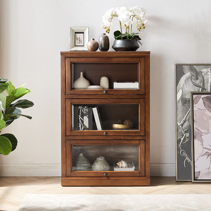 Solid Wood Standard Bookcase Contemporary Vertical Bookcase with Glass Doors