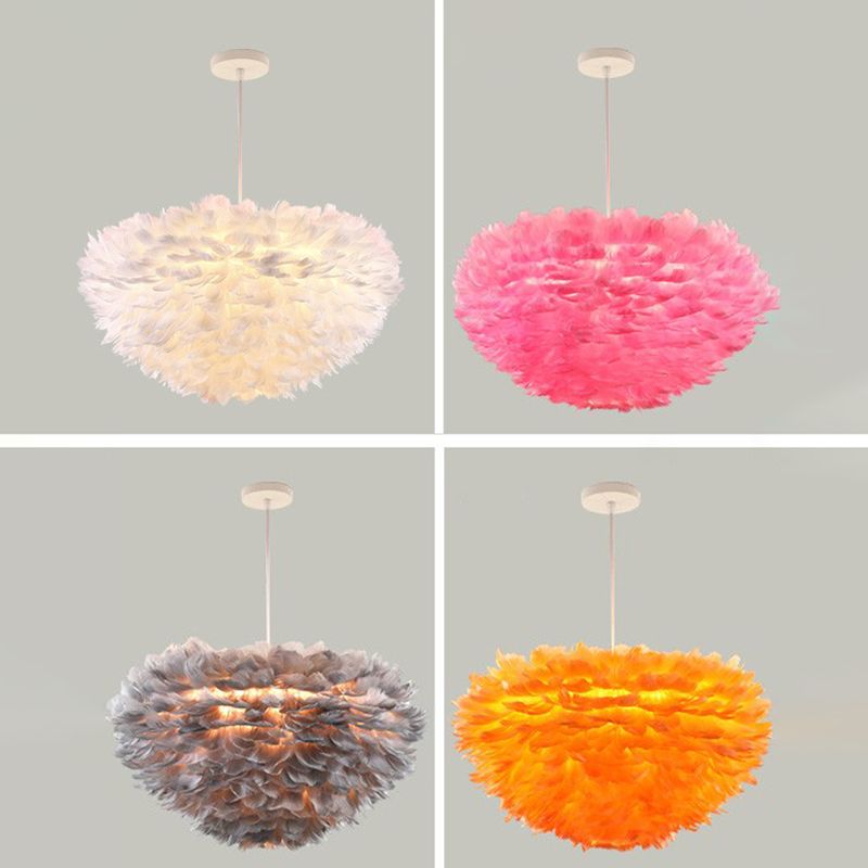 Nordic-Style Shaded Chandelier Pendant Light Feather Bedroom Pendant Lighting Fixture