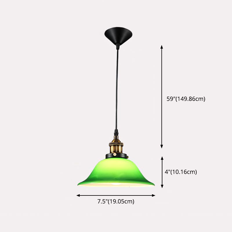 Green 1 Light Bell Pendant Lamp Vintage Industrial Glass Hanging Lamp for Living Room