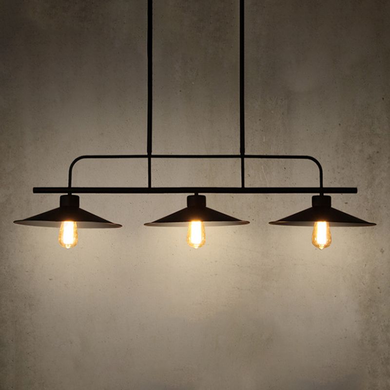 Posteo colgante de tono de platillo de platillo de hierro forjado de estilo industrial de estilo industrial de 3 luces para el bar de restaurantes