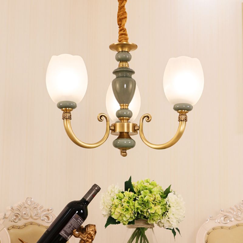 Lampada da pranzo allungata a cupola lampada a ciondolo a 3 teste glassata a 3 teste