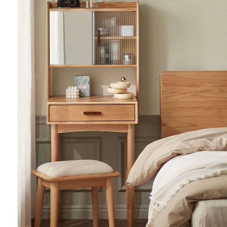 51.97" High 1-Drawer Vanity Desk/Mirror and Stool in Cherry Wood