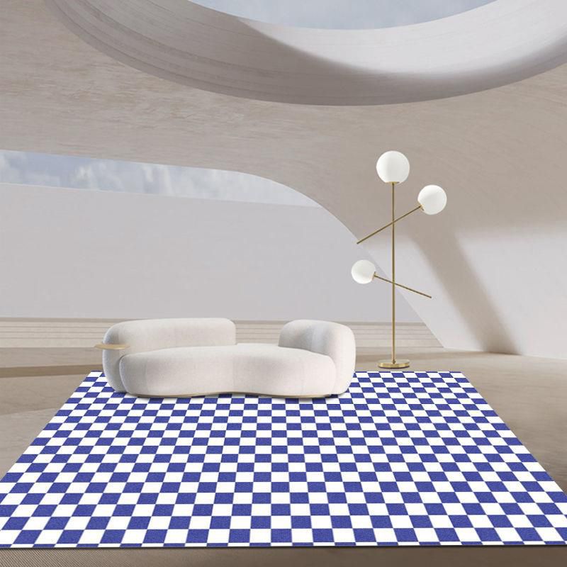 Fancy Modern Rug Plaid Pattern Polyester Area Rug Non-Slip Backing Rug for Home Decor