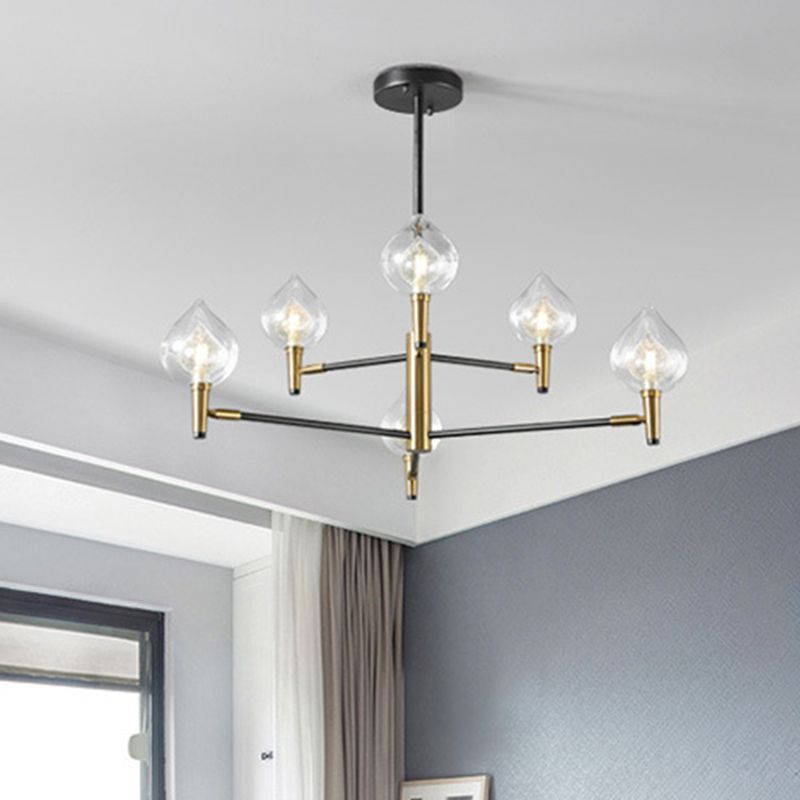 Lampadario il lampadario di raindrop postmoderno vetro trasparente e squallido vetro 6/8-bulb lampada da letto con braccio ramificato in nero e oro