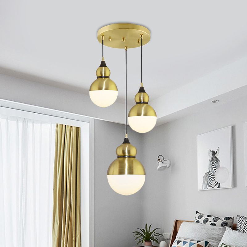 Dinette zucca Dinette Multi-Light Cream Matte Glass 3 Bulbi Modernismo Ampiccante Luce in ottone