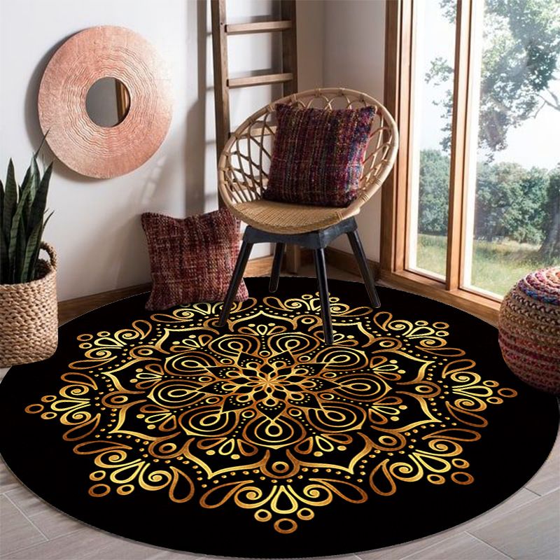 Shabby Chic Black Tone Area Rug Polyester Carpet Stain Resistant Carpet for Living Room