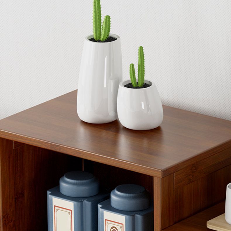 Contemporary Bedroom Wooden Storage Chest Vertical Chest in Brown with Drawers