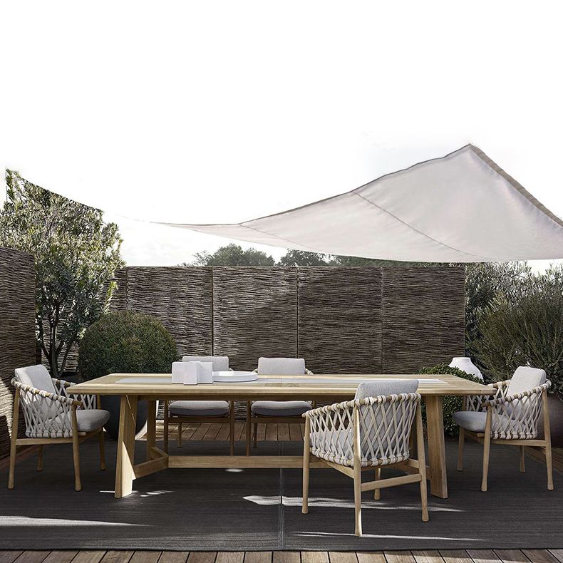 Boho Patio Dining Table Set 1/4/7 Pcs Wood Frame Patio Dining Table and Chairs