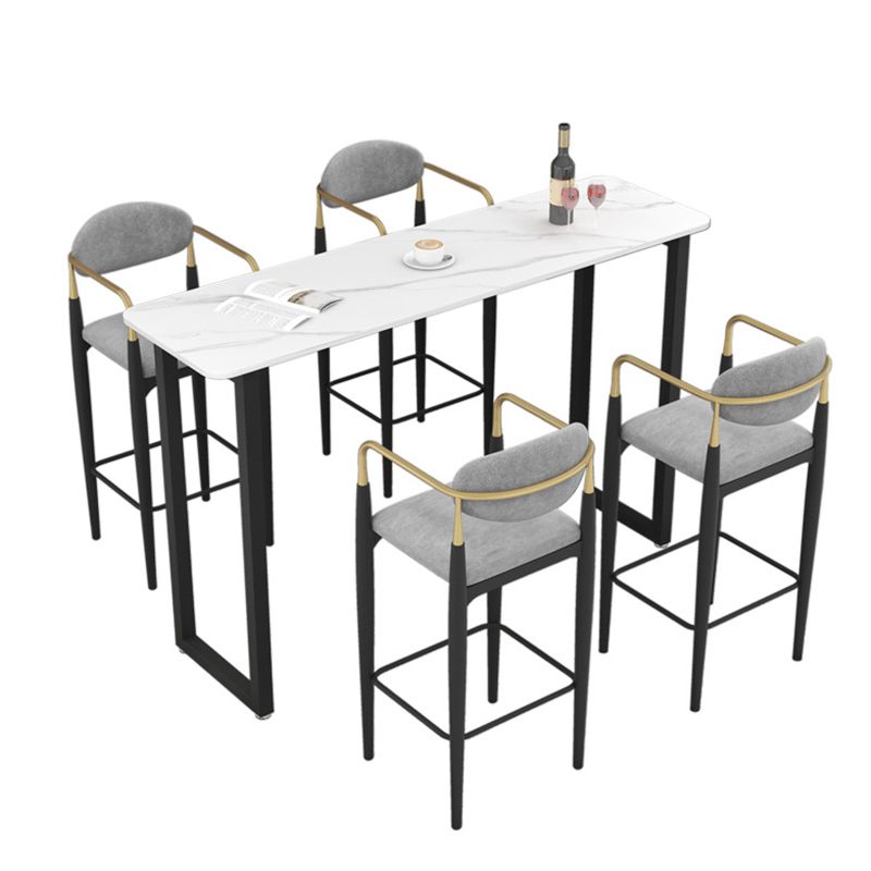 Rectangle Sintered Stone Bar Table Sled Base Dining Table in White