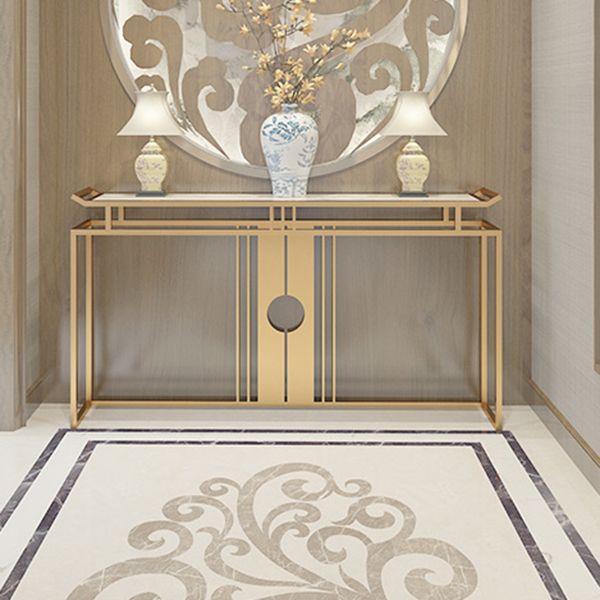 11" Wide Glam Accent Table Stone Gold Rectangle Console Accent Table