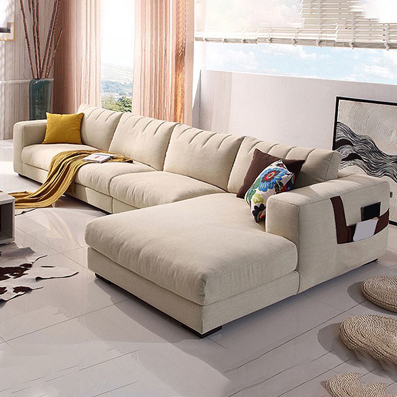 Modern Cotton Stationary Sofa 4-seat Square Arm Sofa & Chaise