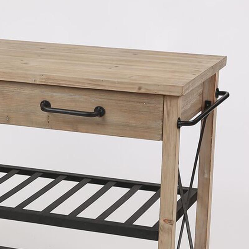 Contemporary Rolling Kitchen Cart Wood Rectangular Kitchen Island Cart with Towel Rack