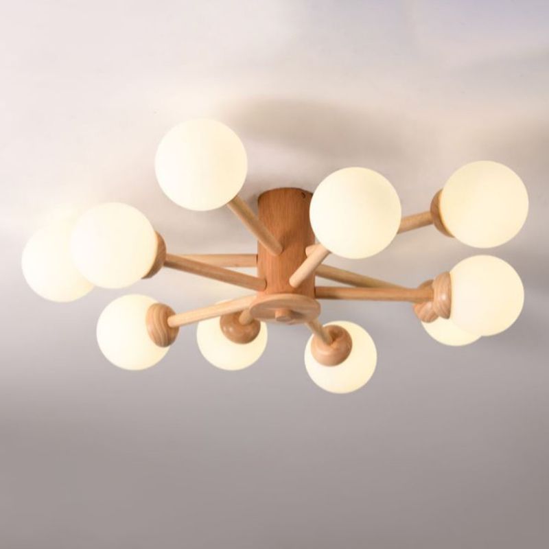 Nordic Style Wooden Ceiling Light Ball Shape Shade Ceiling Lamp for Living Room