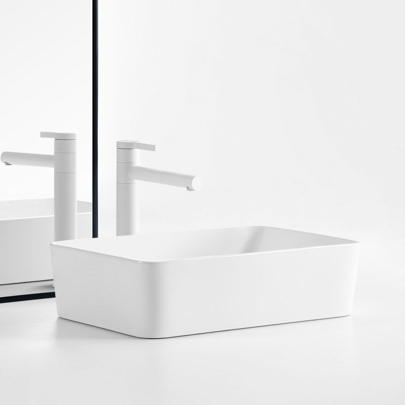 White Bathroom Sink Ceramic Rectangular Bathroom Sink with Faucet