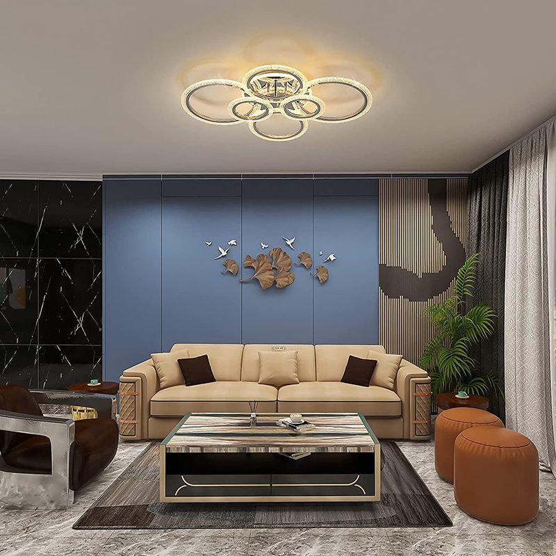 Crystal Geometric Flush Chandelier Modern Flush Mount Light Fixtures for Living Room