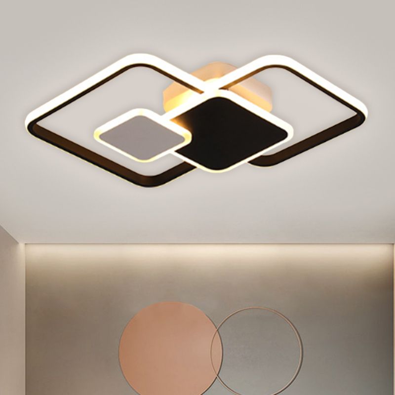 Crossed Square Ceiling Lighting Modern Metallic Black/Gold LED Flush Mount Fixture in Warm/White Light, 22"/32.5" Wide