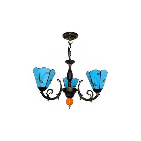 Lampadario blu con telaio conico leggero industriale colorato in vetro in vetro a 3 luci lampadario invertito