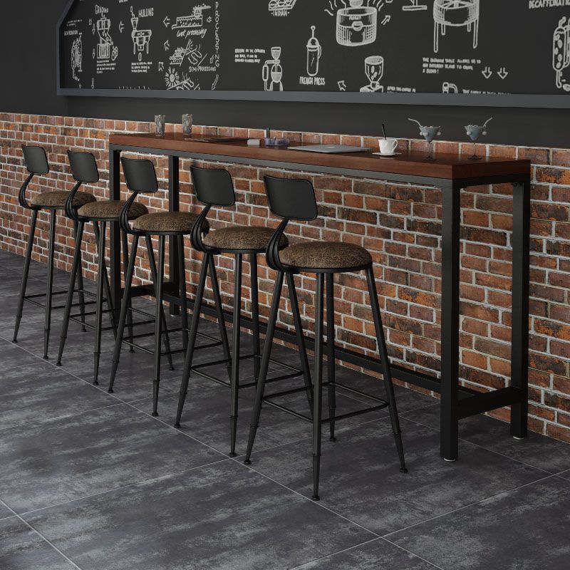 Industrial Faux Leather Dining Stools Armless Bar Stools with Black Metal Base