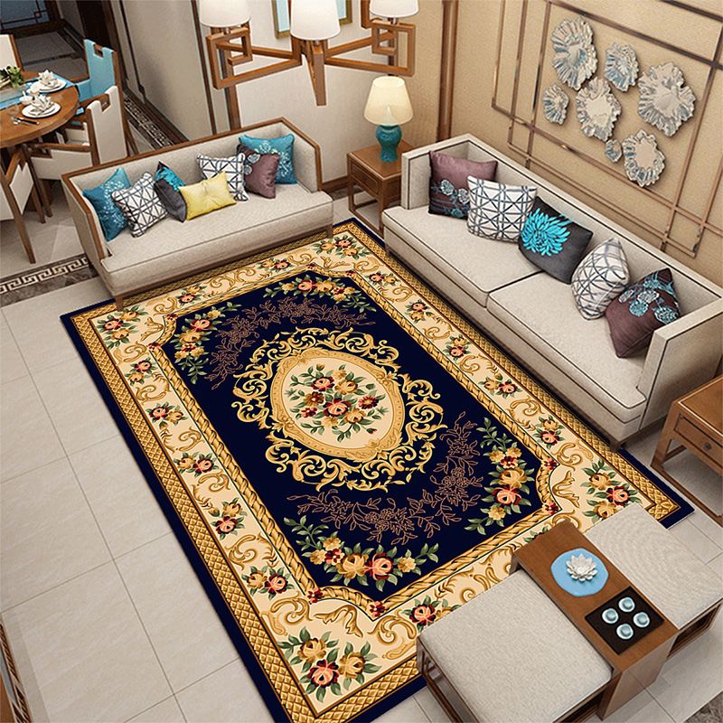 Funky European Style Rug Flower Print Carpet Polyester Stain Resistant Area Rug for Living Room