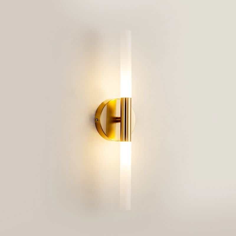 Nordic Style Strip Shape Sconce Light 2 Lights Wall Mount Lamp in Gold for Bedroom