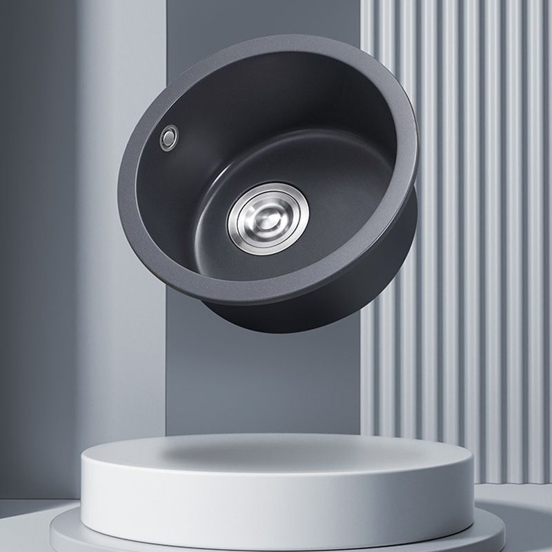 Black Round Kitchen Sink Contemporary Drop-In 1 Holes Single Bowl Sink