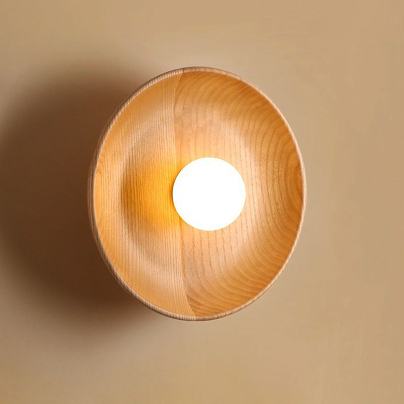 Minimalist Tray Shaped Wall Light Wooden 1 Head Living Room Sconce Light Fixture