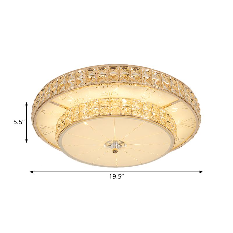 Modern Flower/Round Flush Ceiling Light Clear Beveled Crystals LED Lighting Fixture in Champagne for Parlor