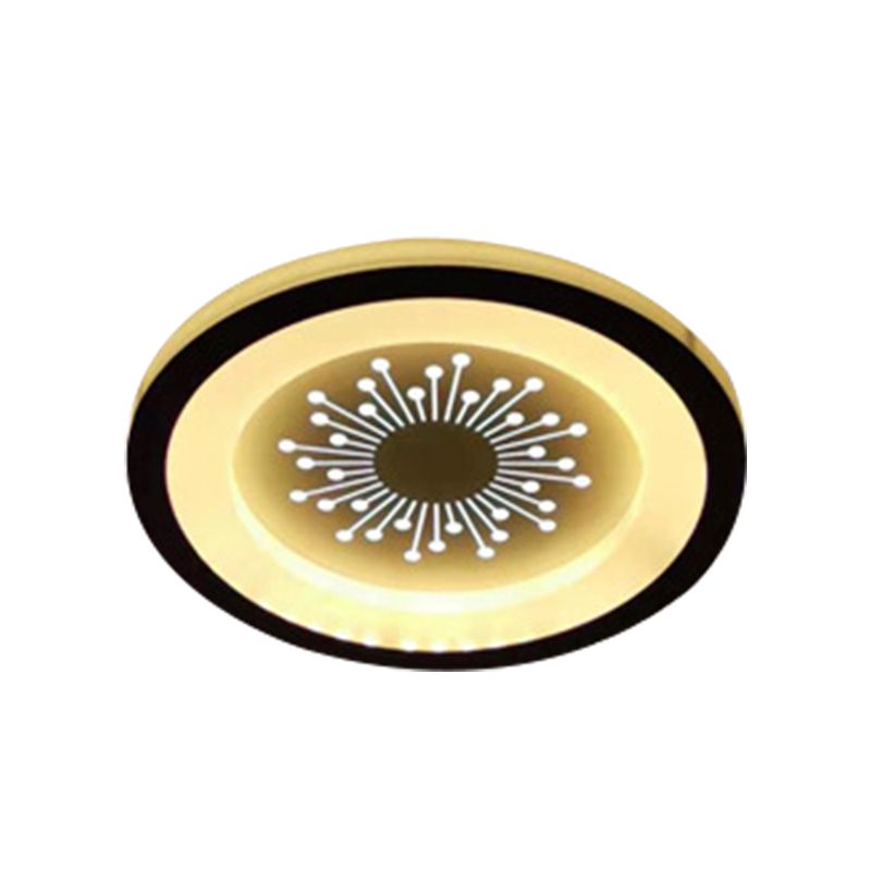Acrylic Circular Flush Lamp Modernist LED Flush Mount Lighting in Black with Dandelion Pattern