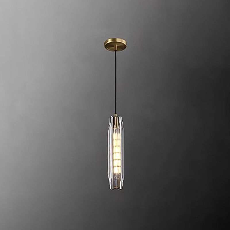 Modern Artistic Indoor Pendant Light Copper Cylindrical Hanging Lamp with Crystal Shade