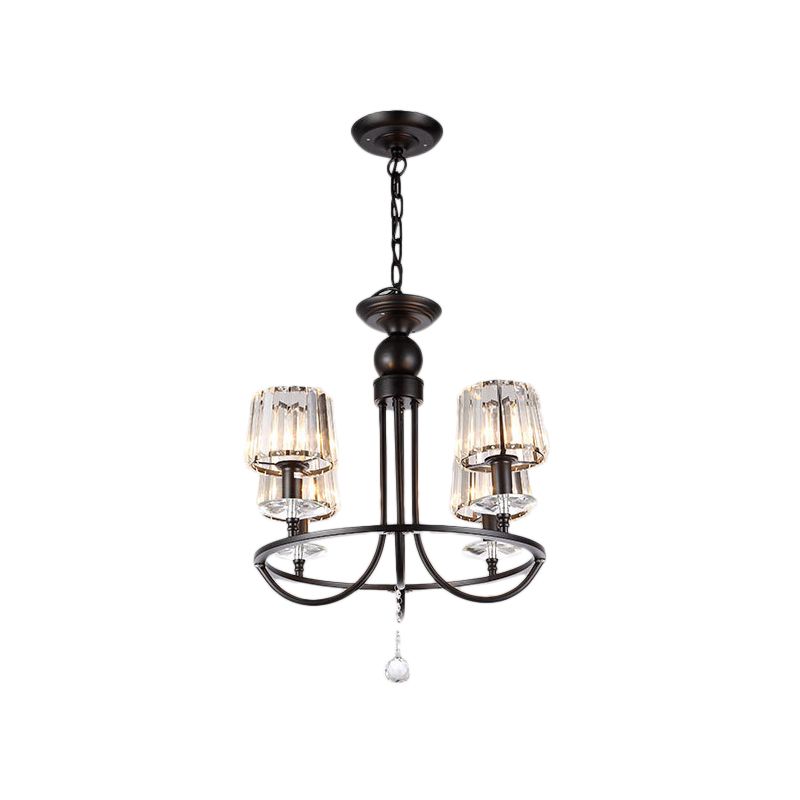 4/6/8 Lights Circle Hanging Chandelier Contemporary Crystal Suspension Light in Black for Bedroom