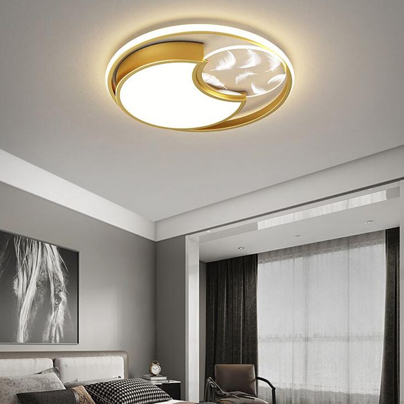 Lacquered Circular LED Ceiling Light in Modern Creative Style Feather Indoor Ceiling Fixture with Acrylic Shade