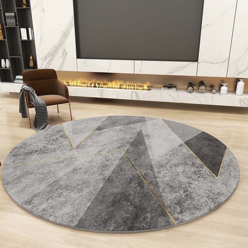Chic Grey Area Rug Modern Polyester Area Carpet Geometric Pattern Anti-Slip Rug for Living Room