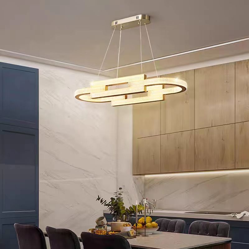 LED Gold Kitchen Island Pendant Oval Metal & Acrylic Ceiling Lighting Fixture