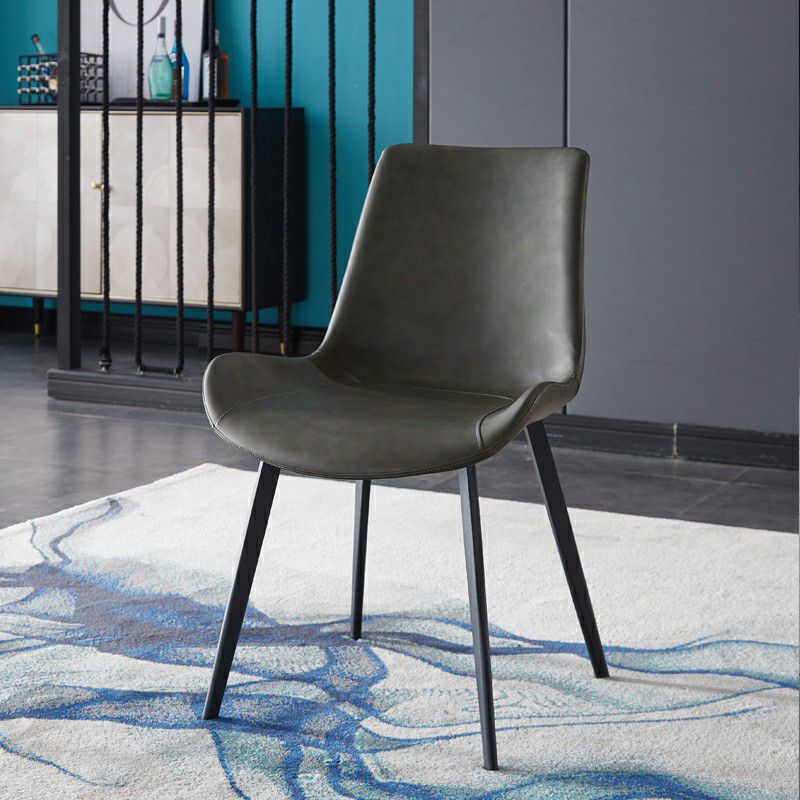 Silla auxiliar de cuero para el hogar moderno, respaldo sólido, silla de comedor con patas de metal