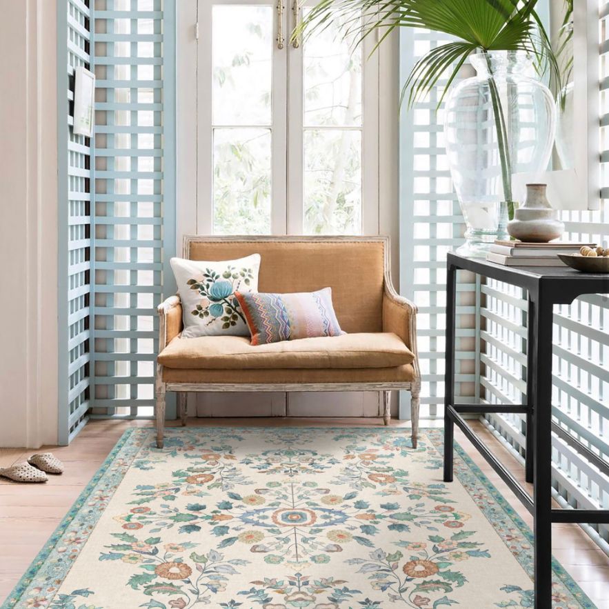 Einfache helle Farbe Absagter Teppich Polyester Ethnisches Blumenmuster Fläche Teppich nicht rutschfest