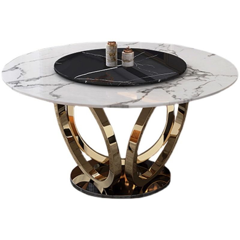 Glam Dining Set Stone 1/4/7 Pieces Dining Turntable Furniture for Home