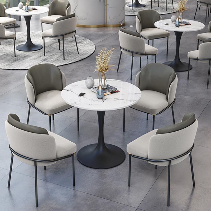White Sintered Stone Top Table with Tulip Base Metal Traditional Luxury Round Dining Table