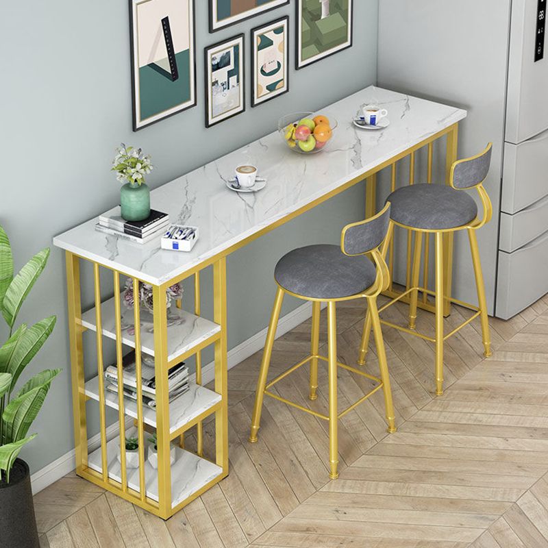 Industrial Rectangle Bar Height Table Faux Wood Bar Table with Storage Base